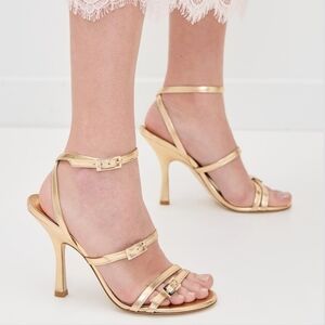 New Stuart Weitzman Georgie 100mm Gold Heel Sandals 8 US NWOT - No Box
